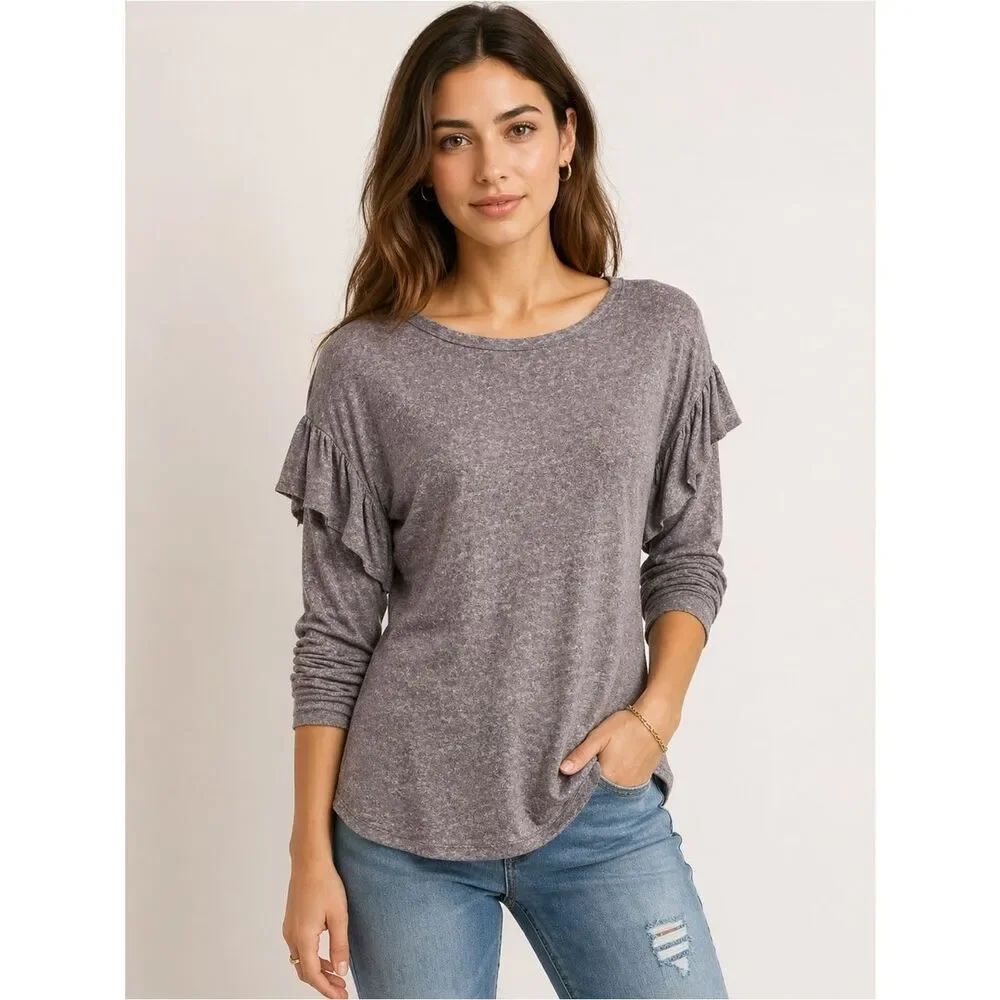 Anthropologie Gray Ruffle Sleeve Blouse